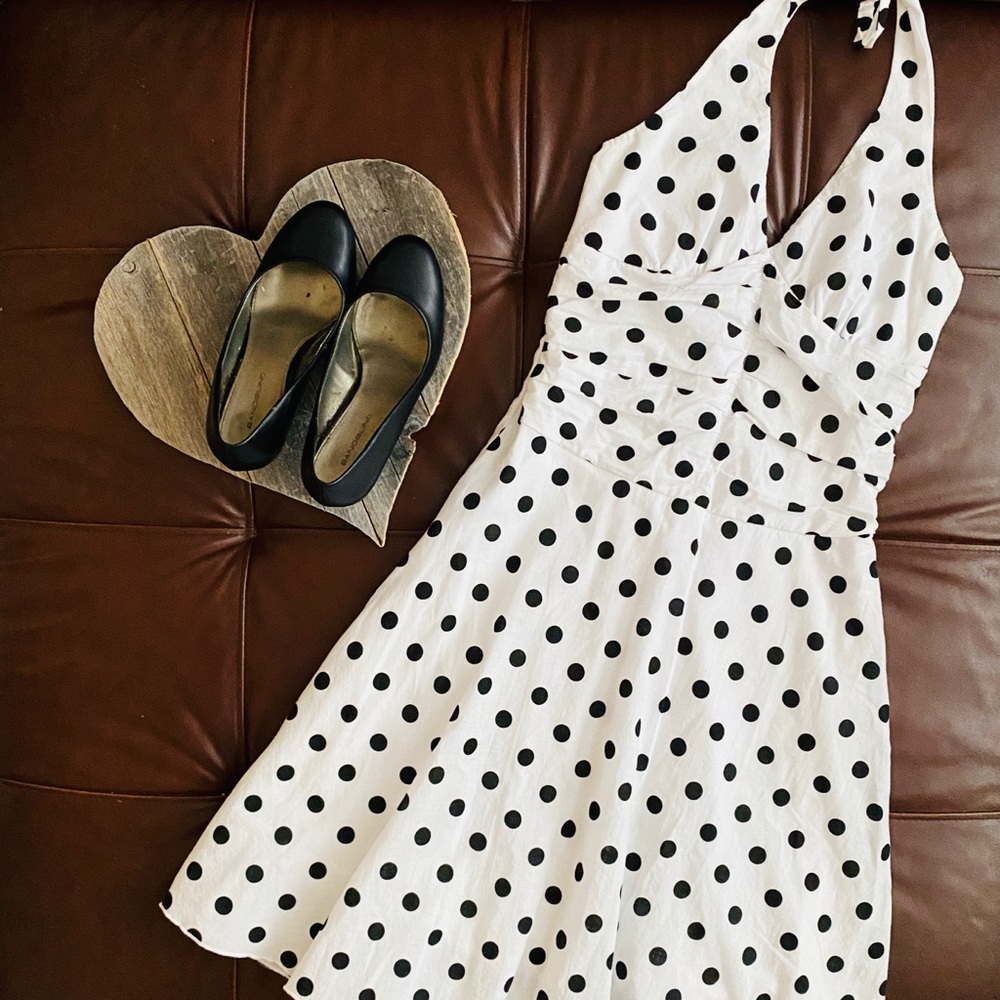 White Forever Polka Dot Halter Dress Juniors M